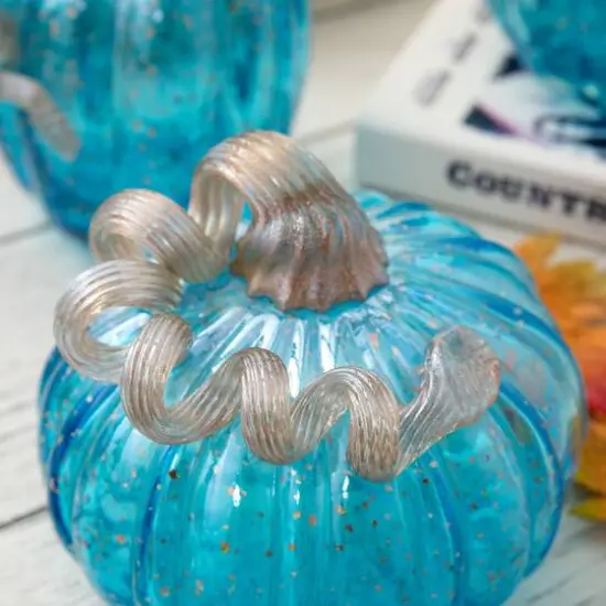 Glitzhome&reg; Blue Glass Pumpkin Set {15}