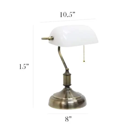 Simple Designs 15" Executive Banker's Desk Lamp with Glass Shade White/Antique Nickel {4}