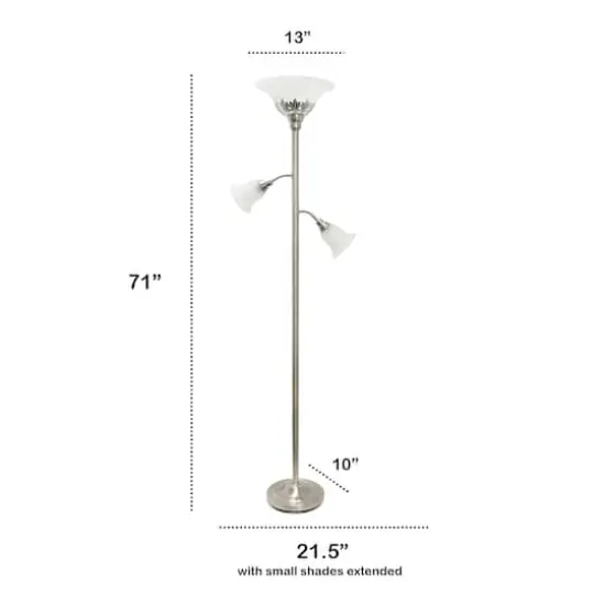 Lalia Home Torchiere Floor Lamp with 2 Reading Lights Brushed Nickel/White Shades {4}