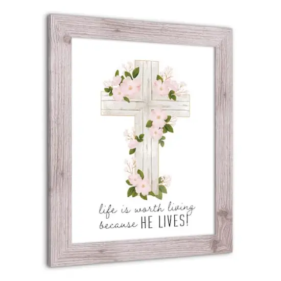 He Lives Floral Cross 16" x 20" Western White Framed Print {3}