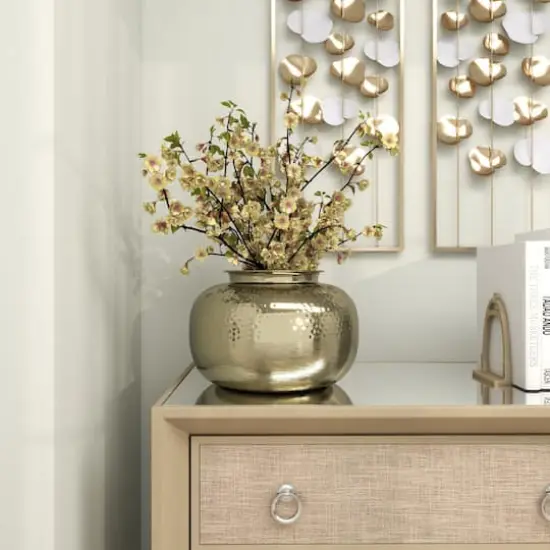 8" Gold Aluminum Brushed Vase with Hammered Top {10}