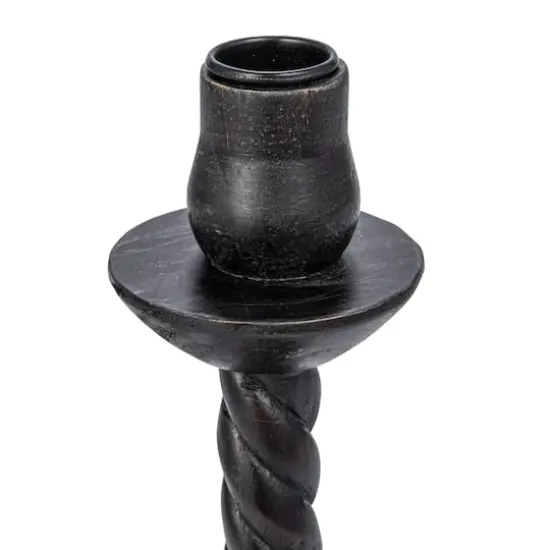 Hello Honey&reg; Round Black Wood Taper Candle Holder Set {10}