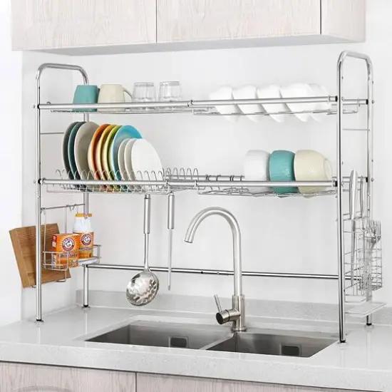 Silver Stainless Steel Adjustable Dish Racks {7}