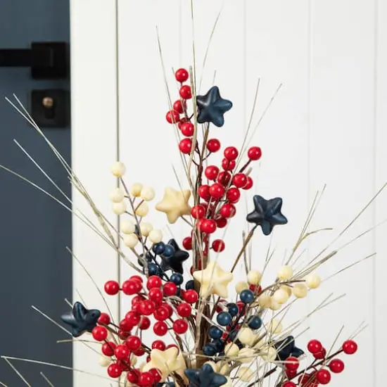 Glitzhome&reg; 36" Lighted Patriotic Americana Berry & Stars Urn Porch Tree {5}