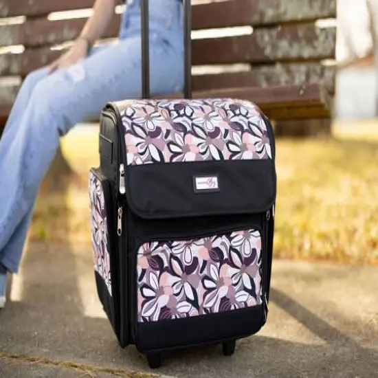 Everything Mary Brown Floral Deluxe Collapsible Rolling Craft Bag {5}