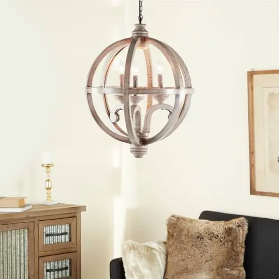 Gold Wood Rustic Caged Chandelier , 28" x 21" x 21" {8}