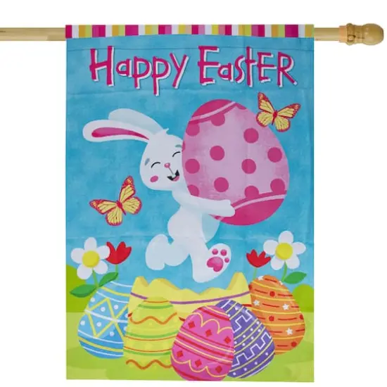 Happy Easter Bunny with Eggs Outdoor House Flag {3}