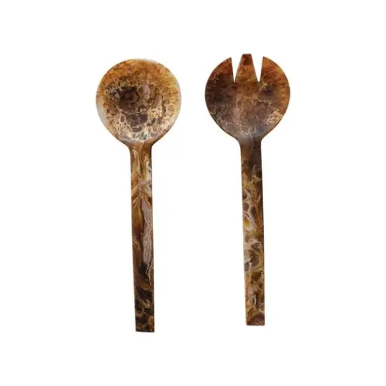 Hello Honey&reg; 10" Matte Brown Marble Finish Salad Server Set {1}