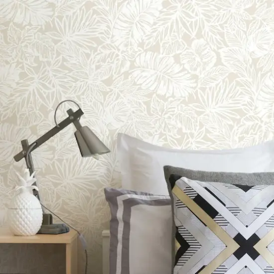 RoomMates Batik Tropical Leaf Peel & Stick Wallpaper Beige {5}
