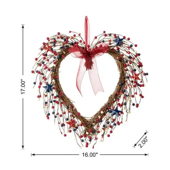 Glitzhome&reg; 17" Patriotic American Berry Heart Wreath {7}