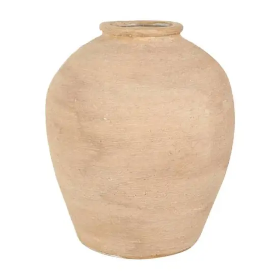 11" Beige Porcelain Wide Textured Vase {7}