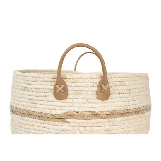 Hello Honey&reg; Beige & Brown Maize Baskets with Leather Handles Set {6}