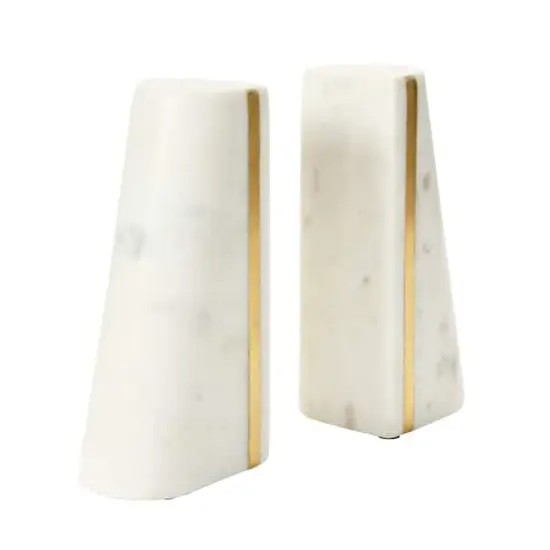 Hello Honey&reg; 6" White Geometric Marble Bookends with Brass Inlay, 2ct. {3}