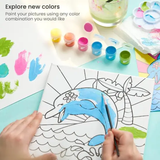 Arteza&reg; Kids Canvas Paint Kit, 4 8x8 Canvas with Brushes & Paints Water Creatures {6}