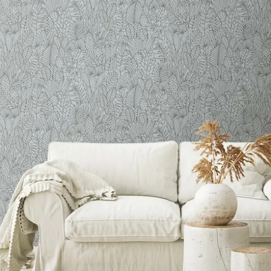 RoomMates Tropical Leaves Sketch Peel & Stick Wallpaper Gray {6}