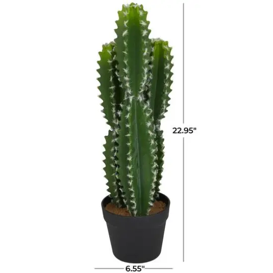 2ft. Green Cactus Faux Foliage Artificial Plant with Black Round Pot {6}