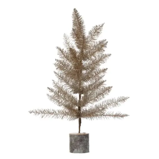 Hello Honey&reg; 23" Silver & Gold Tinsel Tree with Wood Slice Base {1}
