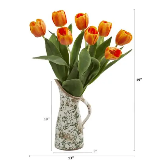 19" Tulip Arrangement in Floral Pitcher Orange {3}