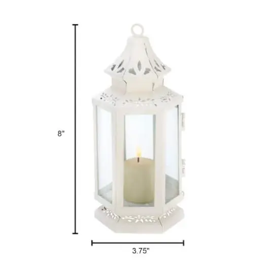 8" White Metal Victorian Lantern with Floral Cutouts {6}