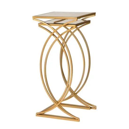 Glitzhome&reg; Metal Tall Accent Table with Glass Top Set Gold {9}