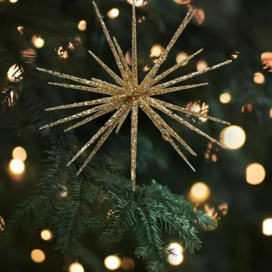 12" Shimmering Gold Glitter Starburst Christmas Ornament {4}