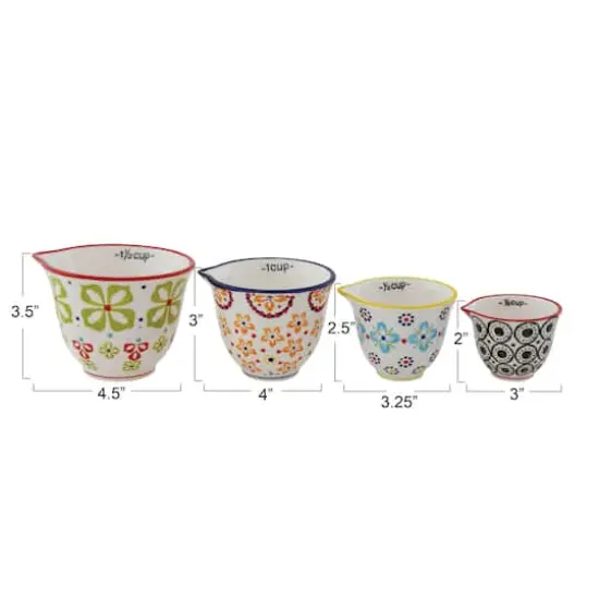 Hello Honey® Floral Hand-Stamped Stoneware Measuring Cup Set {4}