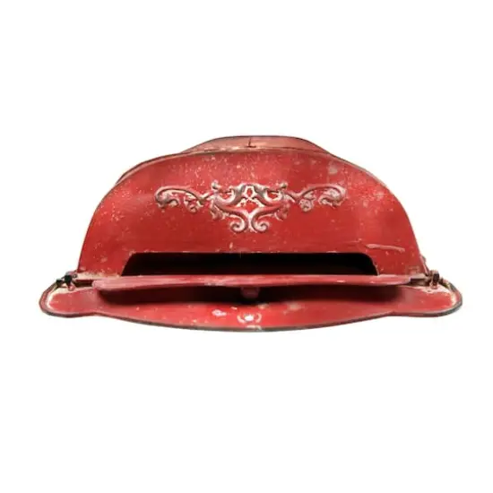 Hello Honey&reg; 15.5" Red Embossed Tin Post Letter Box with Distressed Finish Wall D&eacute;cor {3}