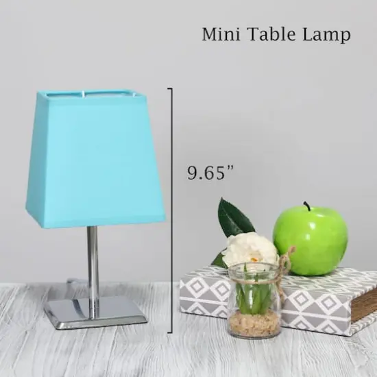 Simple Designs&trade; 9.5" Mini Chrome Table Lamp with Squared Empire Shade Blue {5}