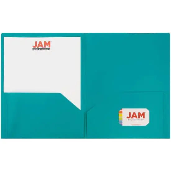 JAM Paper 9.5" x 11.5" Plastic 2 Pocket School POP Folders, 6ct. Teal {5}