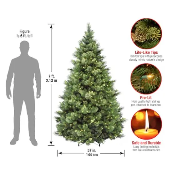 7 ft. Pre-Lit Carolina Pine Hinged Medium Artificial Christmas Tree, Clear Lights {6}