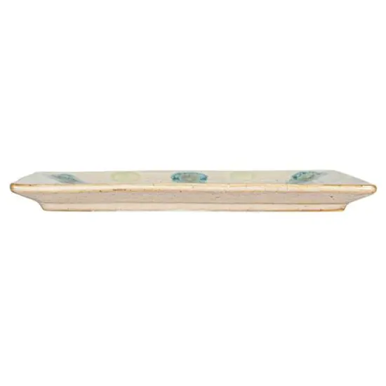 Hello Honey&reg; 9.25" Tan & Blue Geometric Stoneware Platter {9}