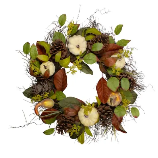 24" Pumpkin, Pinecone & Gourd Grapevine Thanksgiving Wreath {1}