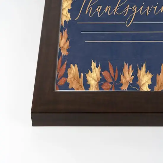 Blessed Thanksgiving Blue & Gold Walnut Framed Print Under Plexiglass {3}