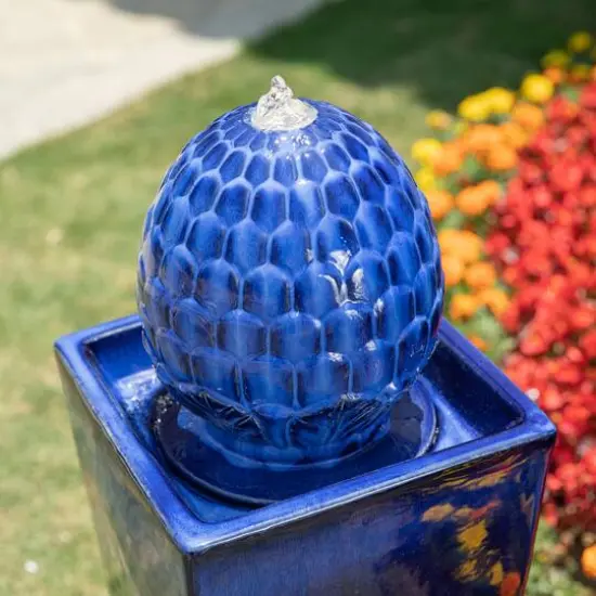 Glitzhome&reg; 36" LED Artichoke Pedestal Ceramic Fountain Cobalt Blue {6}