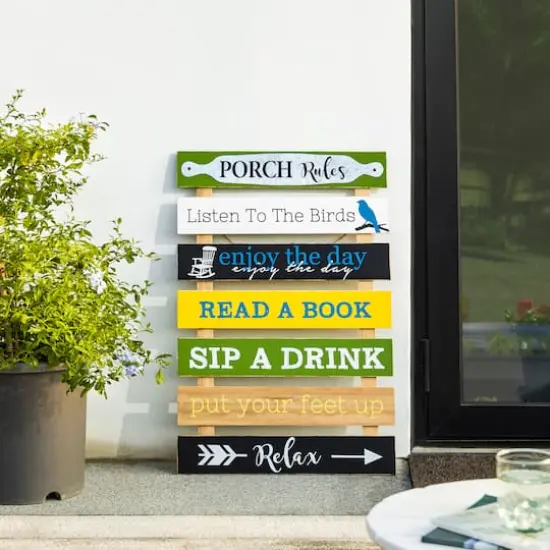 Glitzhome&reg; 36" Rustic Wooden Porch Rules Sign {4}