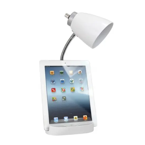 LimeLights 18.5" Gooseneck Desk Lamp with Tablet Stand and Charging Outlet White {8}