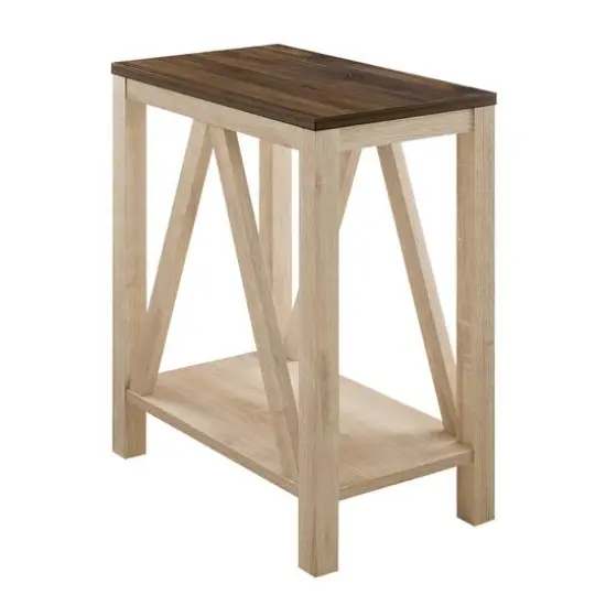 Walker Edison Dark Walnut & White Oak Narrow A-Frame Side Table {1}