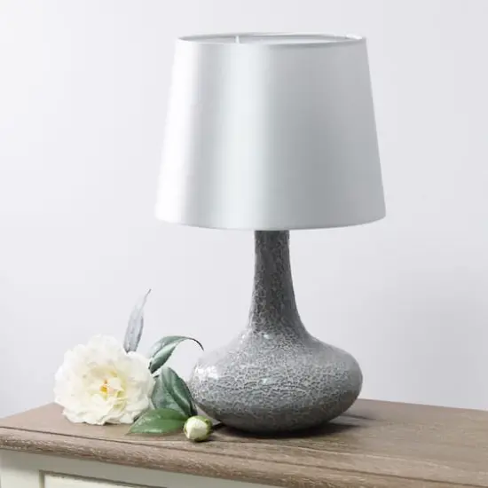 Simple Designs 14" Mosaic Glass Genie Table Lamp with Fabric Shade Gray {5}