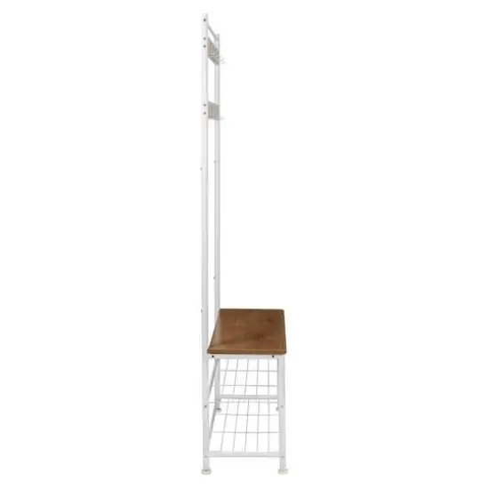 Honey Can Do White & Walnut Entryway Hall Tree with Bench & Shoe Storage {10}