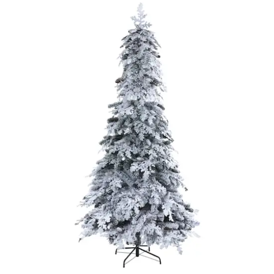 8ft. Pre-Lit Flocked Montana Down Swept Spruce & Pinecones Artificial Christmas Tree with Clear LED Lights {1}