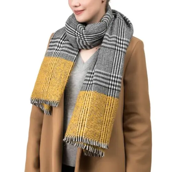 Glitzhome&reg; 70" Yellow & Gray Scarf with Fringe {4}