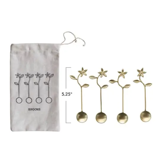 Hello Honey&reg; 5.5" Stainless Steel & Brass Spoons with Flower Handles & Drawstring Bag {5}