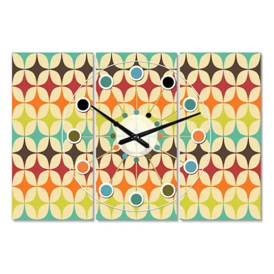 Designart Abstract Retro Geometric Pattern V Oversized Mid-Century Modern Multipanel Wall Clock {3}