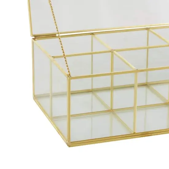 10" x 7" x 4" Clear & Gold 6-Slot Glass & Metal Jewelry Box with Chain Accent {4}