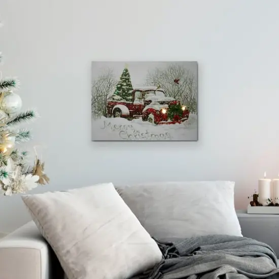 LED Lighted Truck & Tree Christmas Canvas Wall Art {8}