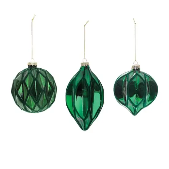 6 Pack Green Textured Harlequin Glass Ornaments {1}