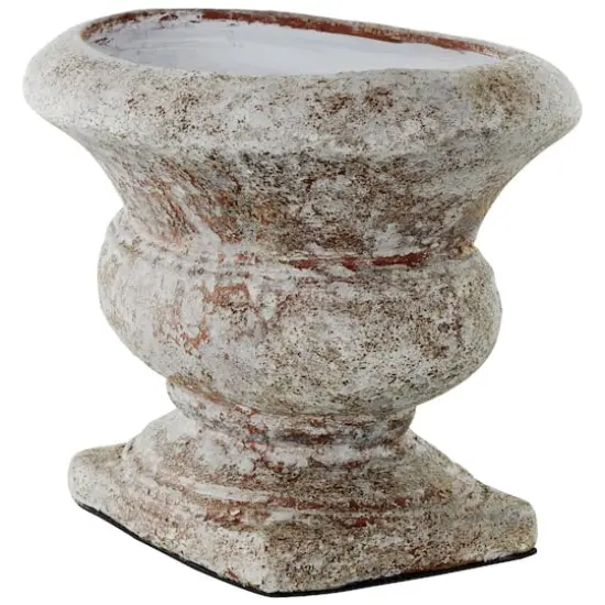 10.5" Brown Ceramic Antique Style Textured Wide Vase with Copper Accents {3}