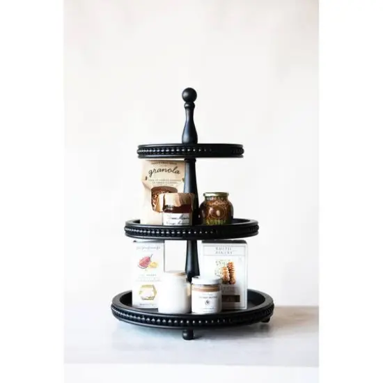 Hello Honey&reg; 25" Black 3-Tier Wood Tray {4}