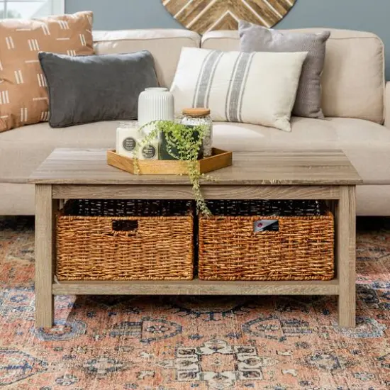 Walker Edison 40" Driftwood Mission Storage Coffee Table with Baskets {6}