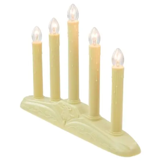 14.5" Ivory 5-Lights Christmas Chandelier on Holly Berry & Bell Base Candle Lamp {6}